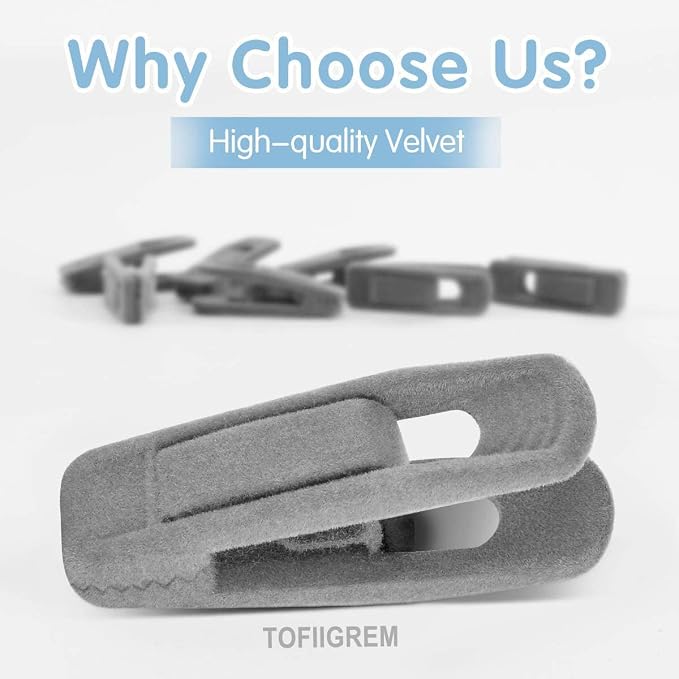 TOFIIGREM Grey Velvet Clips for Velvet Hangers - 20 PCS Gray Non Slip Velvet Hanger Clip, Pants Hanger Velvet Clips Fit for Slim Velvet Hangers, Clothes-pins for Grey Velvet Hangers - Image 2