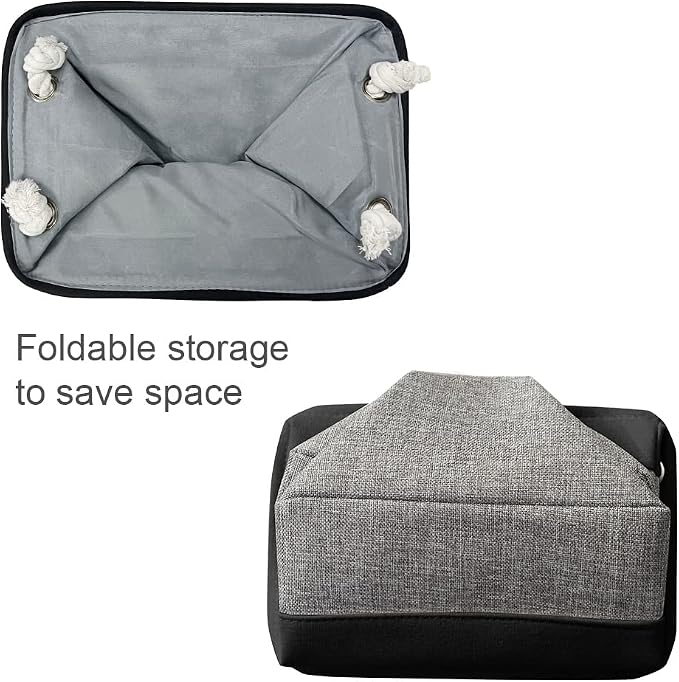 Storage Basket for Organizing - 14x10x7 inch Medium 3 Pack Collapsible Storage Bin for Shelves with Rope, Fabric Storage Cubes for Organizer Cloth Gift Toy Closet (Black & Grey) - Image 7
