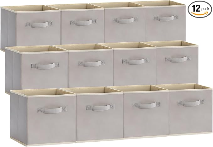 Lifewit Storage Cubes, 13 Inch Organizer Bins, 36L Light Gray, 12 Packs | Foldable Decorative Fabric Storage Baskets for Organizing Home Organizers with Handles for Shelves, Closet by Lifewit