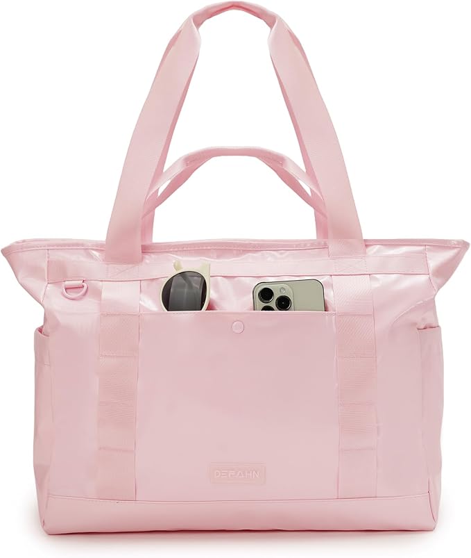 FHELAD Extra Large Glossy Tote Bag for Women, Beach Shoulder Bag 25L | Waterproof Sandproof, 15.6" Laptop Compartment, Luggage Strap, Work, Travel by FHELAD