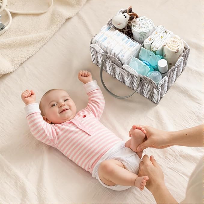 HBlife Large Baby Diaper Caddy, Paper Rope Storage Baskets Nursery Bin with Removable Divider, Portable Car Organizer for Diapers, Baby Shower Gifts, Newborn Essentials Must Haves - Image 6