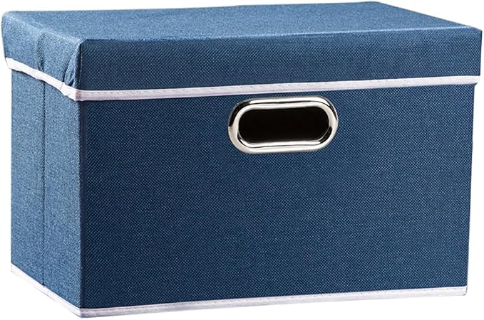 Collapsible Storage Bin with Lid [1-Pack] Fabric Foldable Storage Box Organizer Container Basket Cube with Cover for Home Bedroom Closet Office Nursery Royal Blue(14.9x9.8x9.8) by Prandom