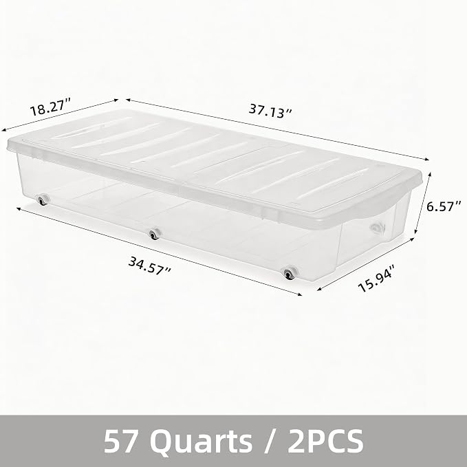 Citylife 57 QT Plastic Storage Bins with Double-Opening Lids, Storage Containers for Organizing, Large Clear Storage Box for Closet, Blankets, 2 Packs - Image 3