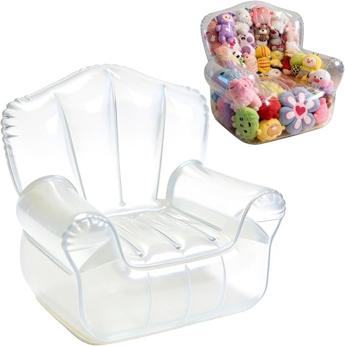 Clear Stuffed Animal Storage Chair (No Filler)- Extra Large Bean Bag Chair Cover for Kids, PVC Stuffed Animal Storage Sofa,Organizing Plush Toys or Textile,Easy Clean,Save Kids Room Space by JingDan