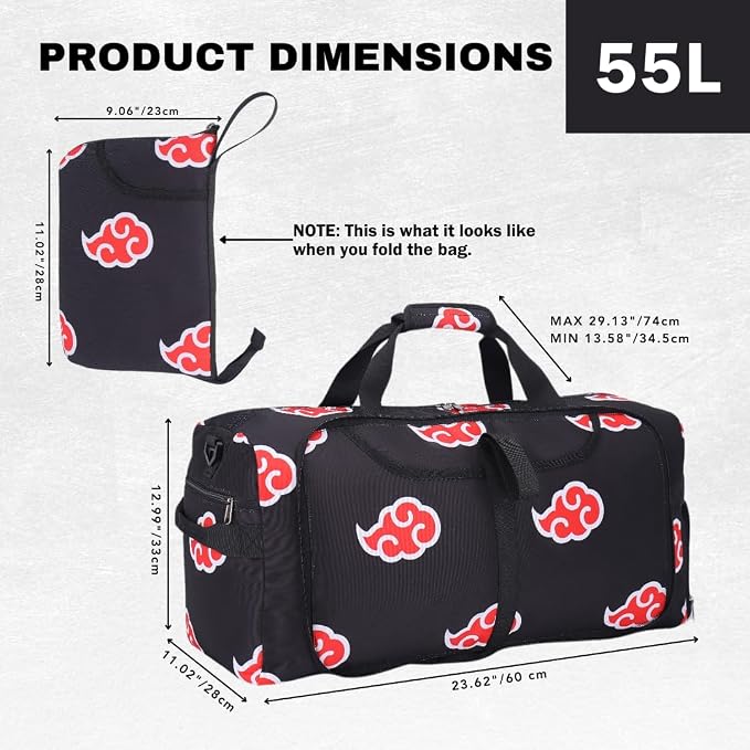 Anime Gym Bag for Women Men - Foldable Large Workout Travel Soccer Basketball Sports Tactical Camping Weekender Overnight Expandable Foldie Carry On Duffle Bag with Shoe Compartment, 55L (Akat) - Image 5