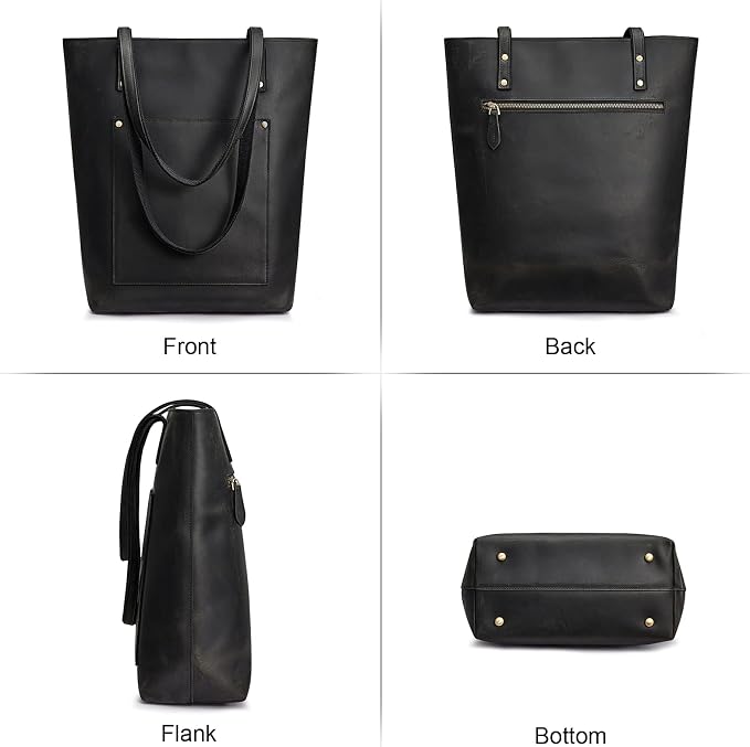 S-ZONE Leather Tote Bag for Women Work Handbag with Luggage Sleeve | Top Grain Genuine Leather, Padded Laptop Compartment, Multi Pockets, Large Retro Purse, Travel Everyday - Image 6