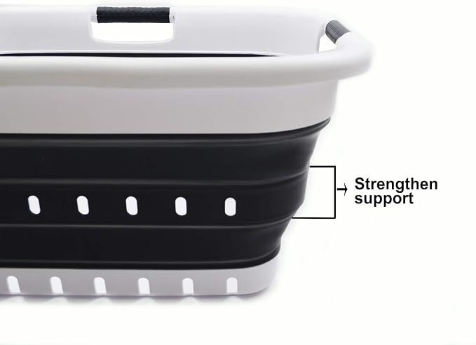 SAMMART 41L (10.8 gallon) Set of 2 Collapsible 3 Handled Plastic Laundry Basket-Foldable Pop Up Storage Container/Organizer-Space Saving Hamper/Basket (2, Black) - Image 4