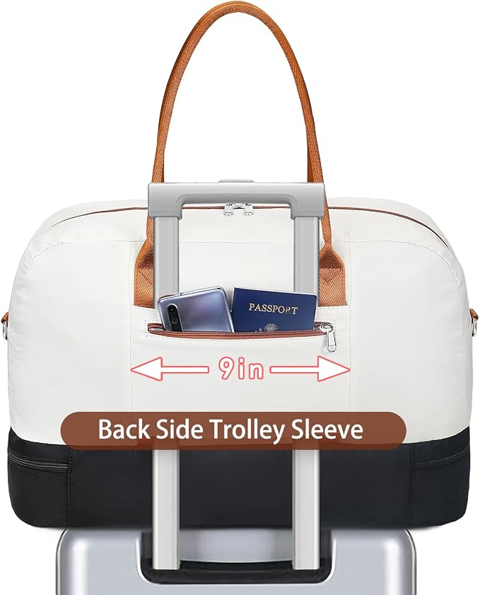 Weekender Bag for Women, Large Overnight Bag Canvas Travel Duffel Bag Carry On Tote with Shoe Compartment 21" 3Pcs Set - Image 3