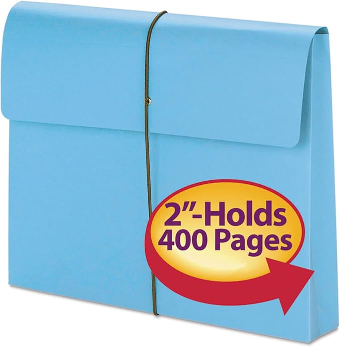 Smead Colored Expanding File Wallet with Flap and Cord Closure, 2" Expansion, Letter Size, Blue, 10 per Box (77203) - Image 3
