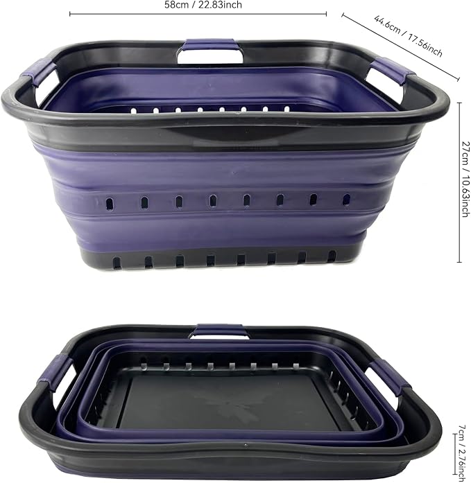 SAMMART 42 (11 Gallons) Collapsible Plastic Laundry Basket, Foldable Pop Up Storage Container/Organizer, Space Saving Hamper, Portable Bin for Dorm Room Bathroom (2, Black/Dark Purple) - Image 9