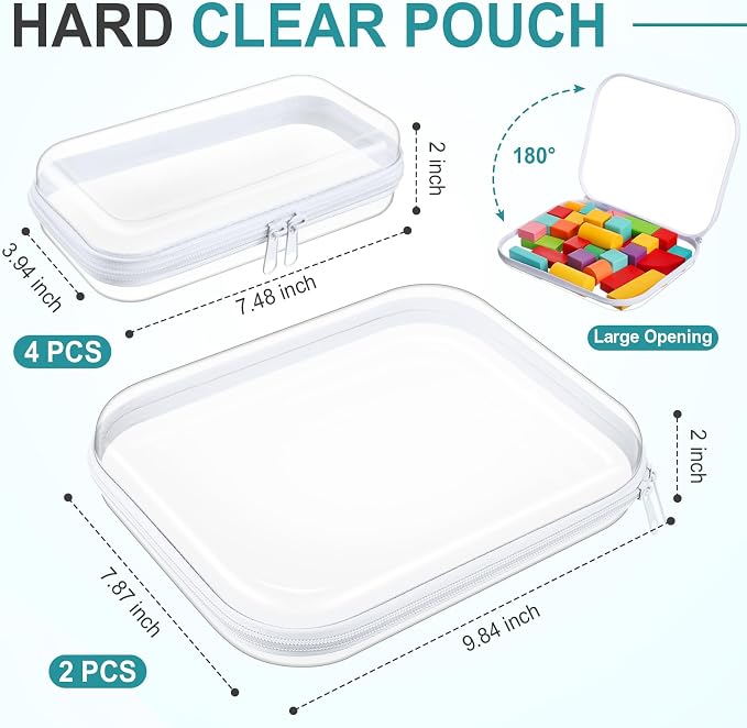 Sanwuta 6 Clear Hard Zipper Case,Clear,Two Sizes | Pencil Case Pouches ,Makeup Bag,Plastic Toiletry Diaper Bag ,Travel Toy Storage,Waterproof Organizer Bins - Image 2