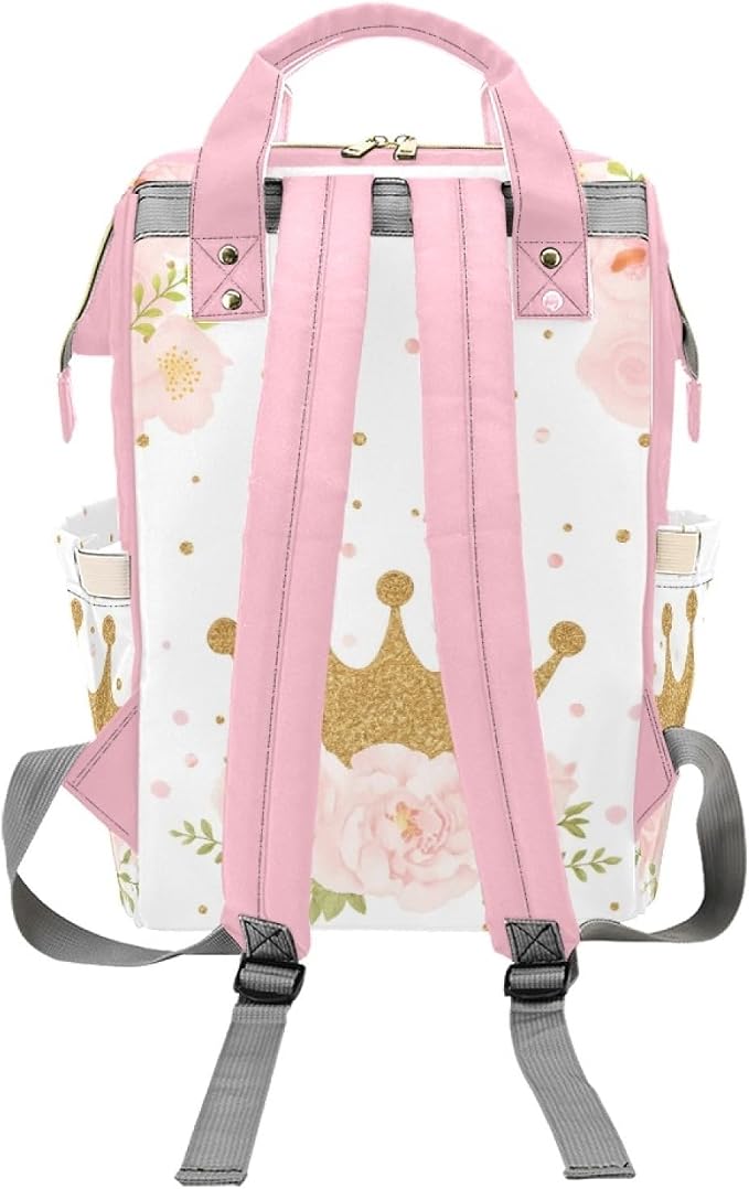 Personalized Crown with Flower Diaper Bag Backpack with Name – Waterproof Custom Baby Nappy Bag with Large Capacity & Multi Pockets – Shower Gift for Baby for New Parents - Image 4