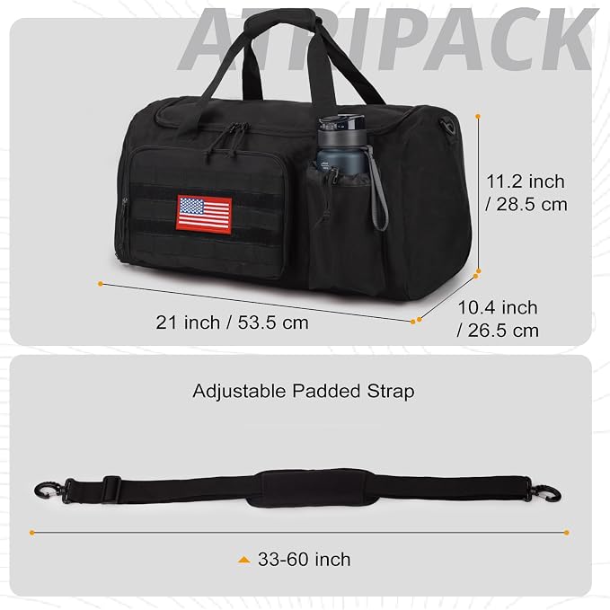 Tactical Gym Bag for Men, 40L Duffle Bag with Shoes Compartment for Travel | Water-Resistant Sports Weekender Bag with Adjustable Shoulder Strap Wet Pocket for Gym,Travel,Hiking,Camping Overnight Trips - Image 4