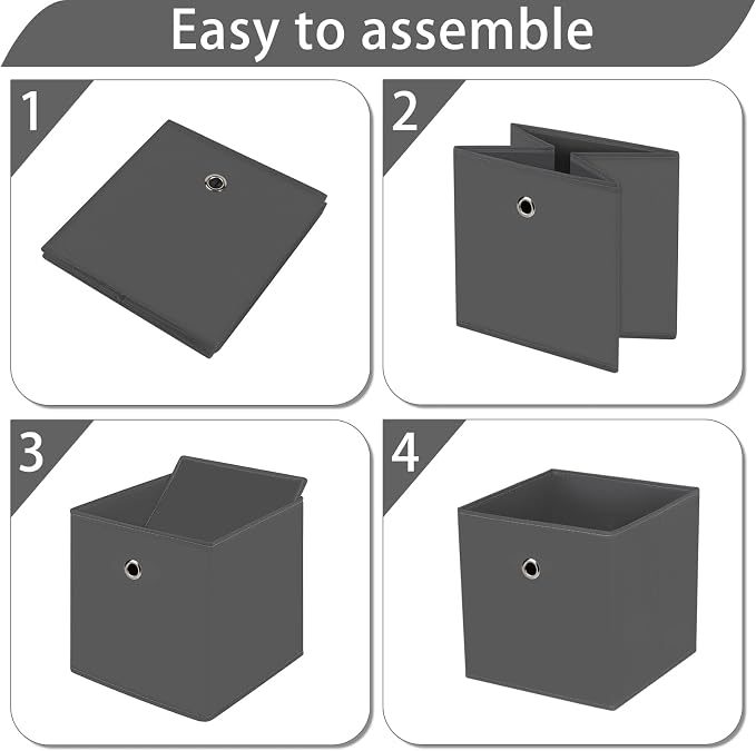 13x13x13 storage cube bins,collapsible fabric storage cubes Decorative storage basket,13 inch Record cube storage box for shelves,clothing,shelf,drawer,bathroom organizer,Set of 3 (Grey) - Image 6