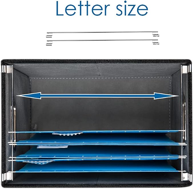 File Organizer Box - Set of 1 Collapsible Decorative Linen Filing Storage Hanging File Folders with Lids Office Cabinet Letter Size Black (14x9.3x10.8 inch) - Image 6