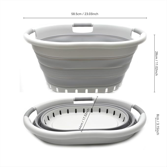 SAMMART 36L (9.5 gallon) Set of 2 Collapsible 3 Handled Plastic Laundry Basket-Foldable Pop Up Storage Container/Organizer-Space Saving Basket (2, Grey/Grey) - Image 2
