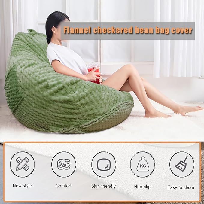 Soft Bean Bag Chair Cover No Filler Sofa Cover Storage Washable Bean Bag Cover Organizing Children Plush Toys for Living Room Bedroom (Green, 4 feet-43.3"*43.3"*27.6") - Image 5
