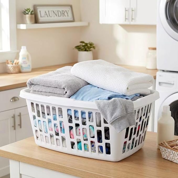 4 Pack Plastic Laundry Baskets, 1.5 Bushel with Handles & Ventilated Sides | Stackable laundry baskets with grip handles, ventilated sides & big capacity for bedroom, bathroom, dorm and laundry use - Image 2