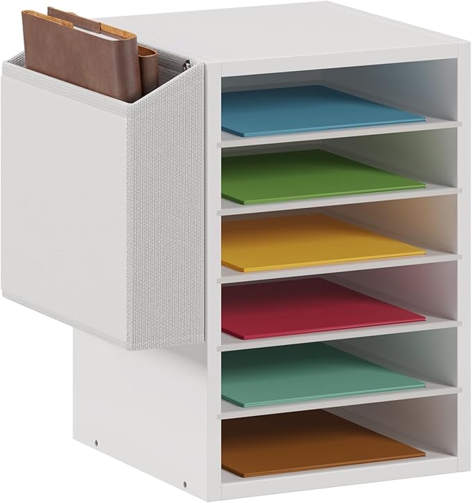 Unionly 6 Tier Adjustable Mail Sorter,Wood Paper Organizer for Class,Office | Office Mailbox with name slot,Literature Organizer with side pocket,Wooden File Storage Organizer for school,classroom,office by Unionly