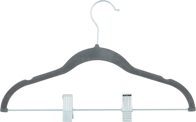 Simplify 60 Pack Children's Velvet Hangers | Durable | Lightweight | Non-Slip | Nursery | Shirt | Pants | Tank Top | Grey | Clips | Closet Organization - Image 10