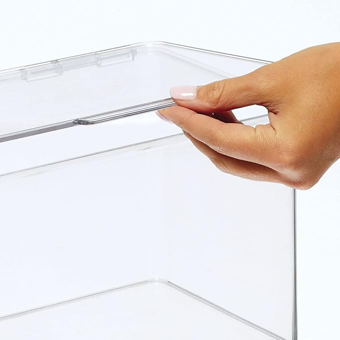 mDesign Plastic Stackable Playroom/Gaming Storage Organizer Bin Box with Hinged Lid for Drawer or Cabinet - Organize Electronics, Crayons, Games, Blocks, Toys, Lumiere Collection - 2 Pack - Clear - Image 6