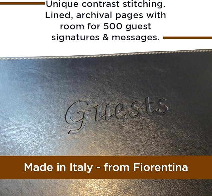 Leather Guest Book Soft Cover Italian with Guests Embossed on Cover Collection (Black) - Image 3