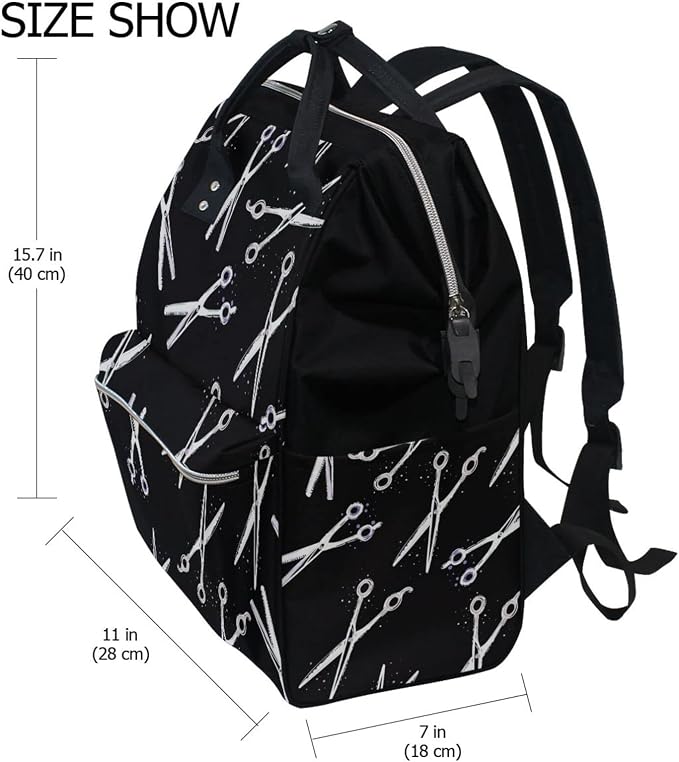 Scissors Print Diaper Bag Backpack, Waterproof, Large Capacity, Multi-function Travel Backpack, Hair Stylist Bag - Image 2