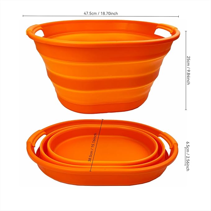 SAMMART 23L (6 Gallons) Collapsible Plastic Laundry Basket - Oval Tub/Basket - Foldable Storage Container/Organizer - Portable Washing Tub - Space Saving Laundry Hamper (Orange) - Image 3