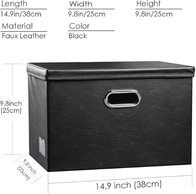 Collapsible Storage Bins with Lids [3-Pack] Leather Fabric Foldable Storage Boxes Organizer Containers Baskets Cube with Cover for Bedroom Closet Office Nursery Black (14.9x10.8x10) - Image 6