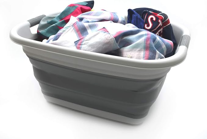 SAMMART 31L (8.1 gallon) Collapsible Plastic Laundry Basket-Foldable Pop Up Storage Container-Portable Washing Tub - Space Saving Hamper/Basket, Water capacity: 23L (6 gallon) (1, Light Grey) - Image 5