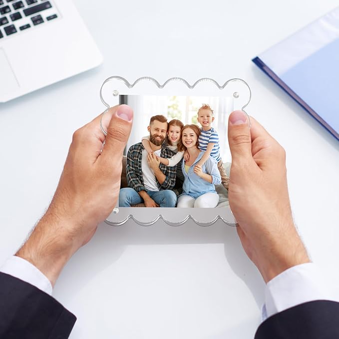 Chivalral 3 Pack 4x4 scalloped picture frame,acrylic Square Desktop Holders | Double Sided magnetic frames, 10+10mm Thick, Present for Birthdays, Weddings, Anniversaries , Daily Home ,Office decor - Image 4
