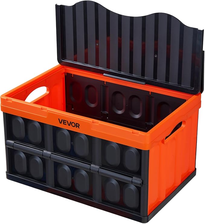 VEVOR Plastic Collapsible Storage Bins with Lids, 45L 3Packs, Stackable Folding Storage Crates with Handles, Holds 44 lbs Per Bin, Heavy Duty Containers, Space-Saving Baskets, for Home Organizing - Image 9