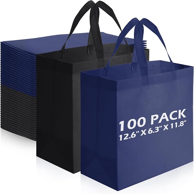 Reginary 100 PCS Non Woven Tote Bags Bulk,Black,Navy Blue | Reusable Shopping Bags with Handles, Stores, Groceries Markets, Events Gift, Party Supplies by Reginary