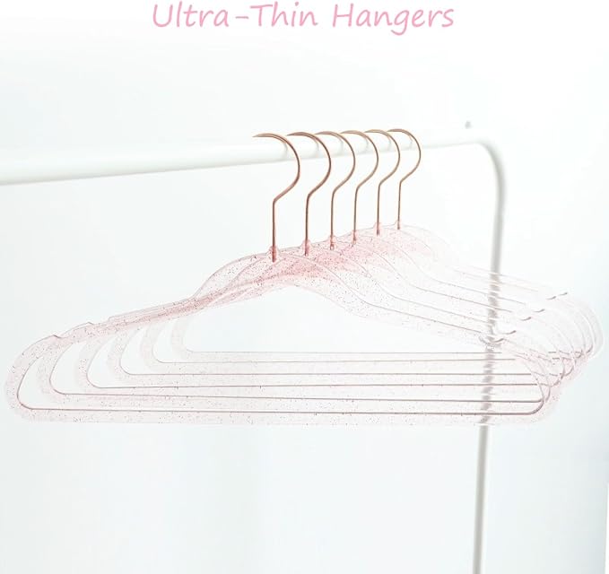 Pink Clothes Hangers 16", 20 Pack Plastic Clear Coat Hanger for Adult Closet, Durable Bling Ganchos de Ropa with Swivel Hook, Notched Shoulders & Ultra-Thin Space Saving Laundry Hanger for Dress Suits - Image 6