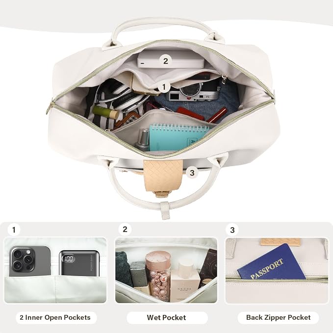 Leather Weekender Bags for Women, Travel Duffel Bag PU Overnight Bag Carry On Tote Bag with Shoe Compartment Wet Pocket - Image 2