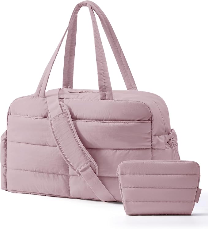 BAGSMART Gym Bag for Women, Lightweight Puffer Duffle Bag 2-PC Travel Bag, 31L Weekender Overnight Bag Quilted Carry On Tote Bag, Diaper Hospital Dance Bag for Travel, Gym, Water Resistant by BAGSMART