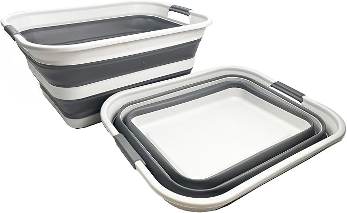 SMMART Collapsible Plastic Laundry Basket with Handle/Foldable Pop Up Storage Hamper/Portable Laundry Organizer-Space Saving Washing Tub/Household Storage Supplies (Grey/Steel Grey, 42L (Set of 2)) - Image 7