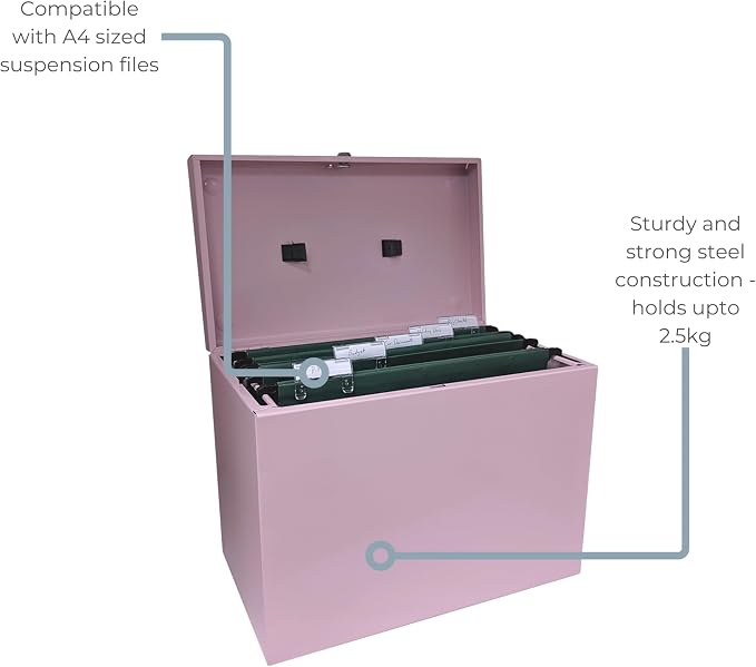 Cathedral Products A4 Steel File Box with Starter Pack of 5 Suspension Files - Pastel Pink - Image 6