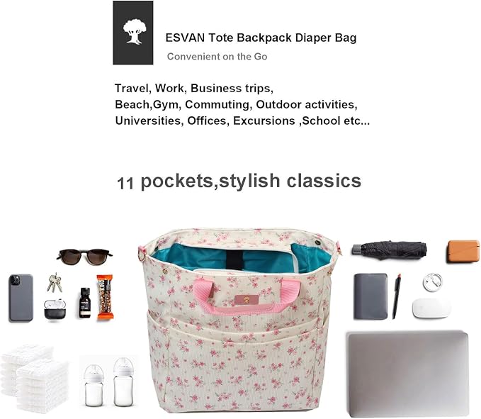 Diaper Tote Bag Totepack Backpack Crossbody Bag 3 in 1 for Women Laptop Backpack Multifunctional with Insulated Pockets - Image 5