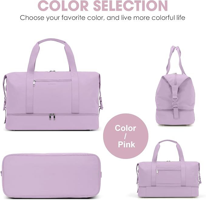 Oeihuivt Weekender Bags for Women - 21 Inch Large Travel Duffel Bag with Shoe Compartment, Heavy-Duty Canvas Leather Carry On Overnight Tote, Pink - Image 7