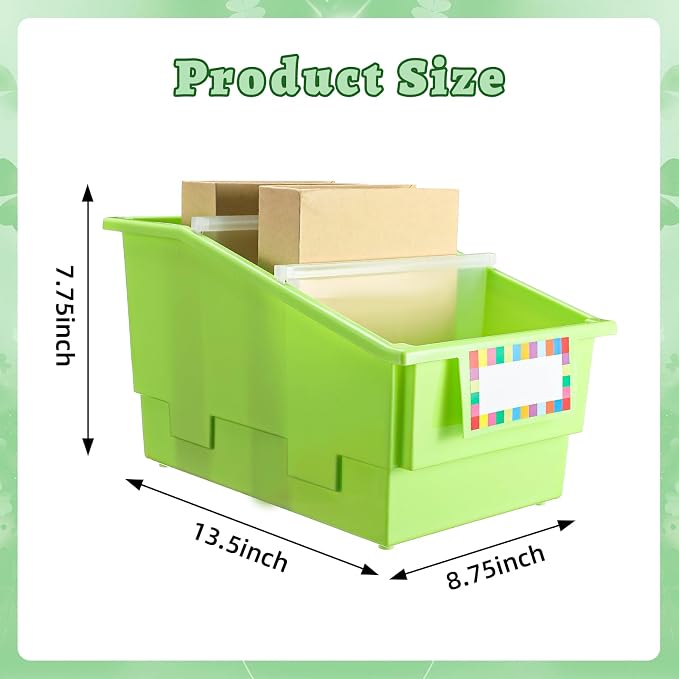 Lineshading 6 Pack Picture Book Organizer Bins with Dividers Large Plastic Book Holders with Labels Multi Purpose Classroom Organization Bins Storage Container (Multicolor,8.75" X 13.5" X 7.75") - Image 2