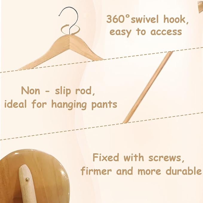 Urby 6pk 21 inch Wide Shoulder Wooden Hangers, Original Wood Color | For Plus Size Cloth, No Shoulder Bump Design, Non Slip Pants Bar, For XXL Suit, Jackets, Heavy Cloths, Easy-to-Install Hook - Image 4