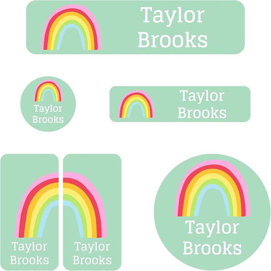 Name Bubbles - Custom Daycare Name Labels (99 Labels - 5 Sizes) Personalized Waterproof Name Stickers for Clothing Tags, Toys, Books, Water Bottles, Lunch Boxes, School, and Shoes (Rainbows) by NameBubbles