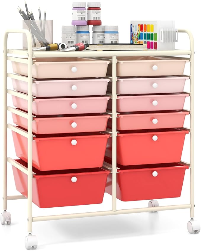 Giantex 12 Drawer Rolling Storage Cart Tools Scrapbook Paper Office School Organizer (Pink Gradient) by Giantex