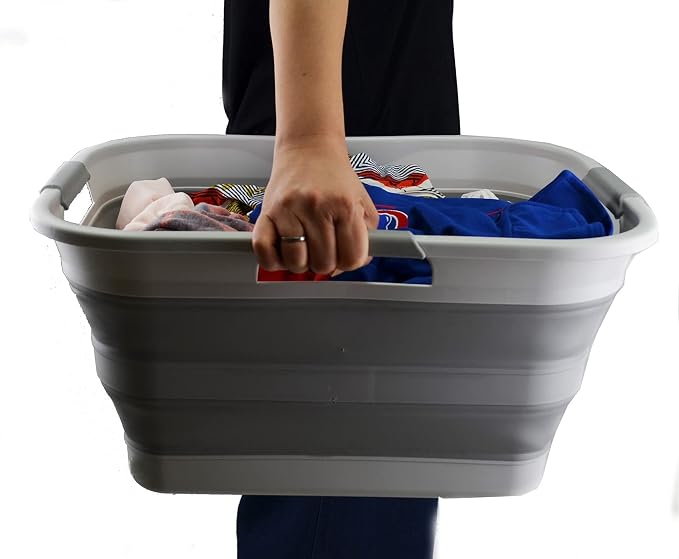 SAMMART Set of 2-30L (8 gallon) Collapsible Plastic Laundry Basket - Foldable Pop Up Storage Container/Organizer - Portable Washing Tub, Water capacity: 24L (6.3 gallon) (2, Grey) - Image 8