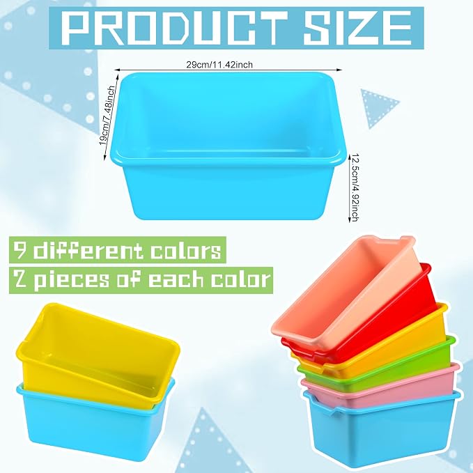 Frienda 18 Pcs Storage Bins for Classroom Plastic Cubby Bins Bulk Colorful Storage Container Multi Purpose Kids Book Toy Tray Organizer Boxes for School Library Home Office - Image 2