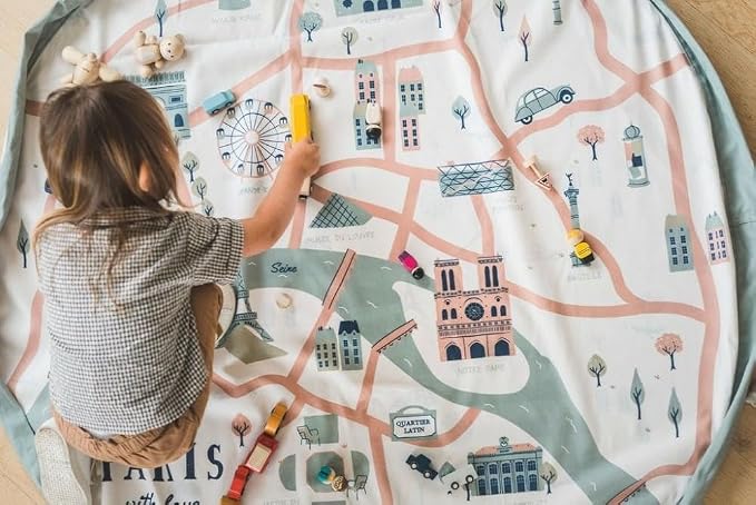 Play & Go Drawstring Play Mat Storage Bag for Children - Kids Toy Storage Organizer - Drawstring Toy Bag - Large 55" Play Mat for Toddlers Toys and Bag for Storage - Paris map - Image 4