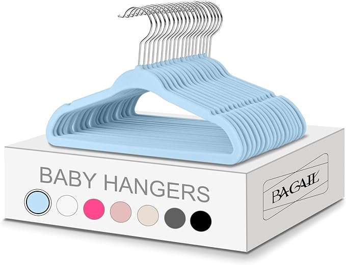 BAGAIL 50 Pack Kids Velvet Hangers 11 Inches Children's Clothes Hangers Non-Slip Baby Hangers for Infant/Toddler (Babyblue) by BAGAIL