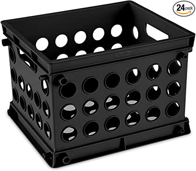 Sterilite Mini Crate, Stackable Plastic Storage Bin with Handles, Organize Home, Garage, Office, School, Dorm Room, Black, 24-Pack | Small Plastic Storage Containers, Open Top Organizer Bins for Home, Garage, Office, Classroom, Dorm, Desk & Crafts by Sterilite