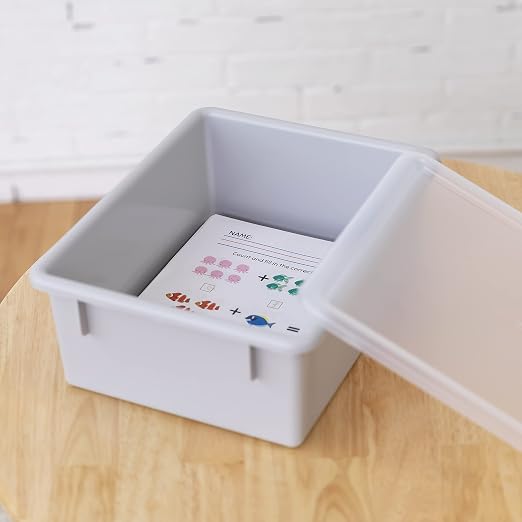 ECR4Kids Letter Size Tray Organizer with Lid, Large, 10-Piece, Light Grey | Durable plastic, GREENGUARD Gold Certified, 1 gallon capacity, stackable/nestable, easy-lift lids, classroom & home use - Image 8
